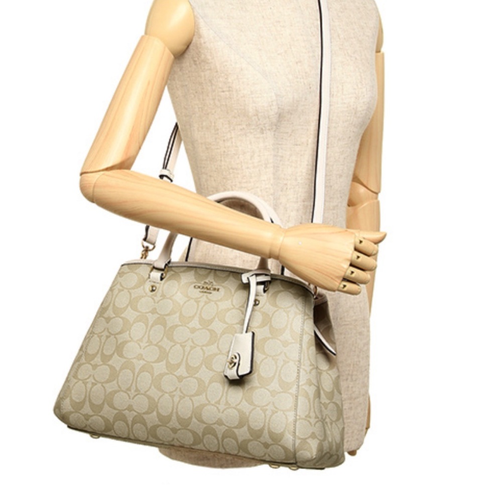 Coach-signature small Margot carry Crossbody bag, light khaki/white hand bag.